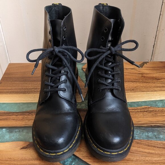 Dr. Martens Black Combat Boots Fractured knee cap.  Will not be wearing - Picture 2 of 6